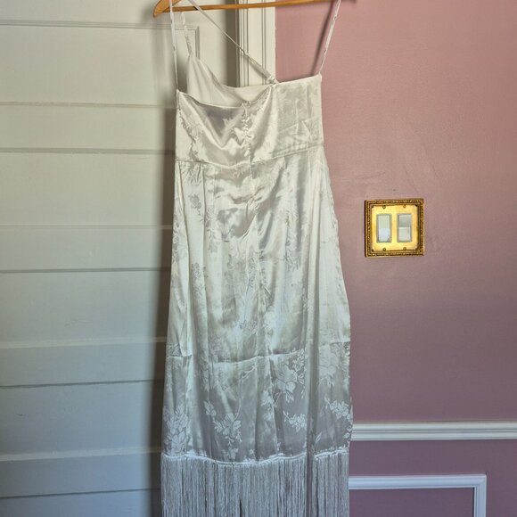White Damask Asymmetrical Fringe Dress - Picture 2 of 3